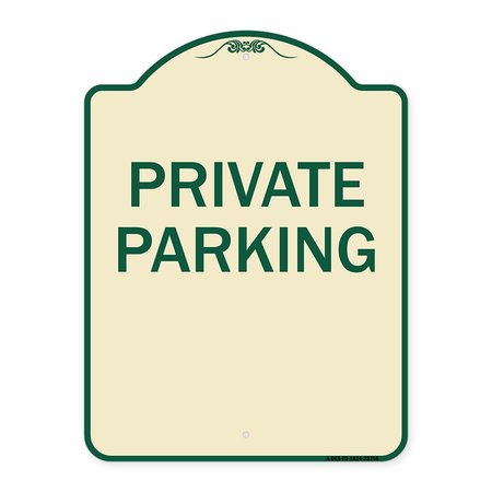 SIGNMISSION Designer Series Private Parking, Tan & Green Heavy-Gauge Aluminum Sign, 24" x 18", TG-1824-23258 A-DES-TG-1824-23258